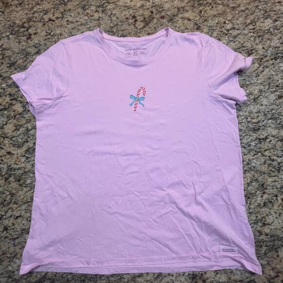 Life is Good Womens XL Candy Cane Short Sleeve T-Shirt Purple Winter Simple - Picture 2 of 6